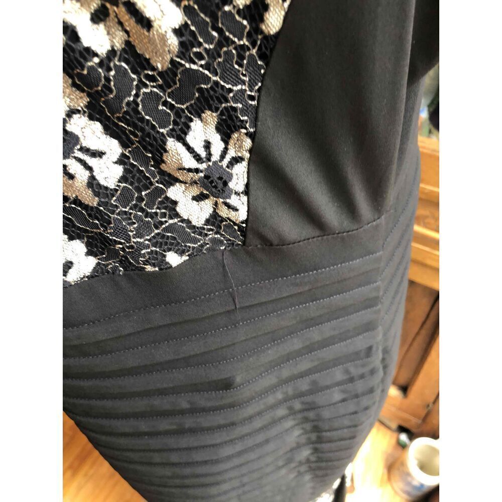 Candolite Black Gold Lace Overlay Maxi Evening Dress Trumpet Hem  Large - Picture 14 of 15